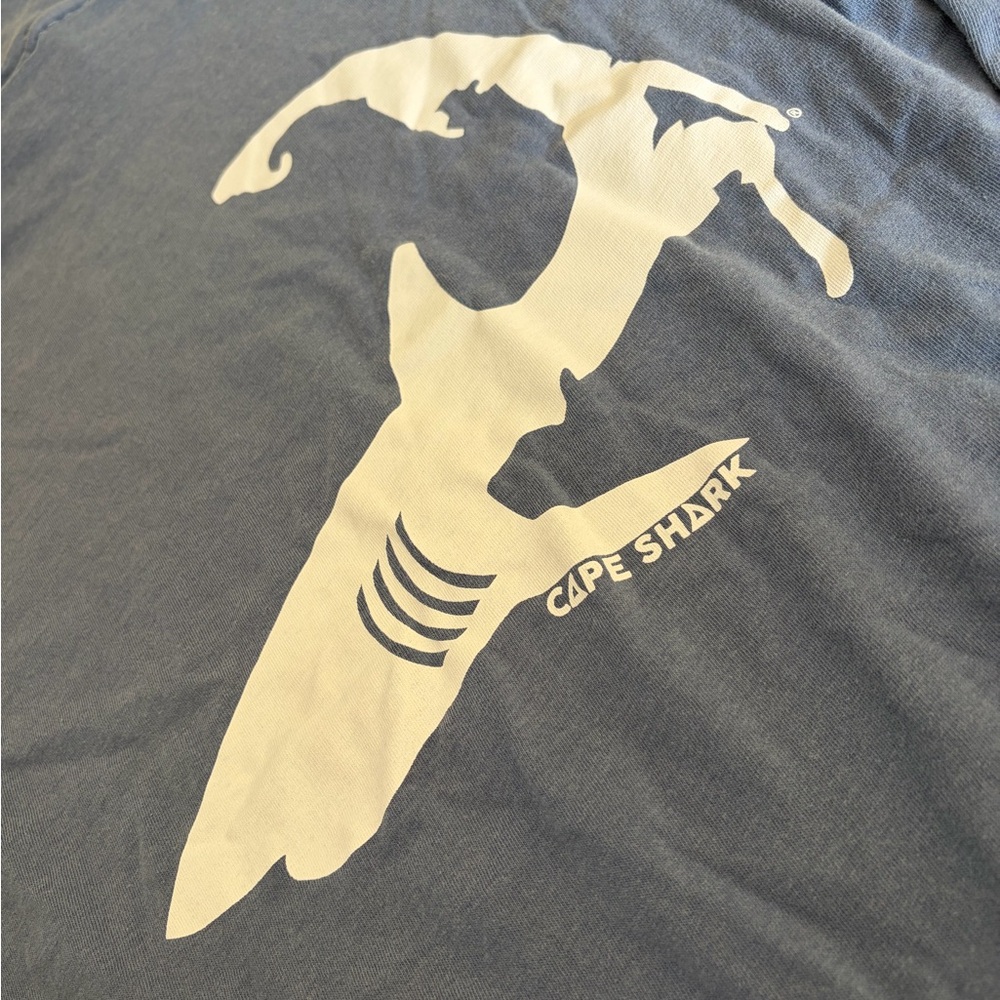 Comfort Colors Men's Long Sleeve Tee in Dusty Blue with White Shark Graphic - Picture 5 of 5